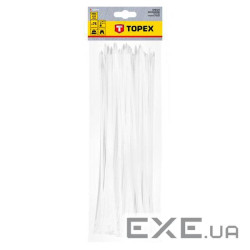 Стяжка Topex біла, 4.8х300 мм, пластик, 75 шт. (44E979)