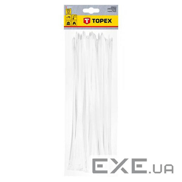 Стяжка Topex біла, 4.8х300 мм, пластик, 75 шт. (44E979)