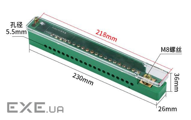 Паралельний розгалужувач-спліттер проводів FJ6 / JHD-1-20, 1фаза-1вхід М8, 20 виходу (латунь) 1,5-35 ) 1,5-35
