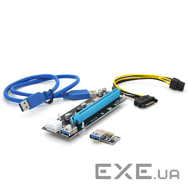 Riser PCI-EX, x1=>x16, 6-pin, SATA=>6Pin, USB 3.0 AM-AM 0,6 м (PCE164P-NO3 / VER009S)