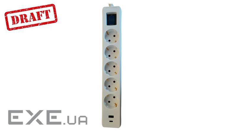 Подовжувач-фільтр мережевий 2E 5xТип F, 3x1.5мм кв, 16A, 1xUSB-A, 1xUSB-C, з захис (2E-SP515M3USBWH)