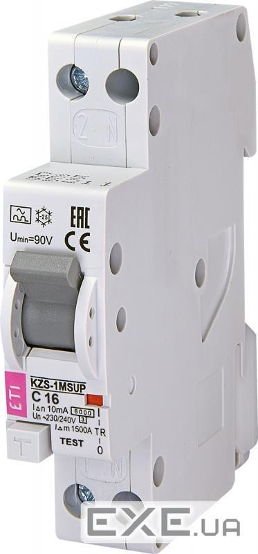 Диференційний автоматичний вимикач ETI KZS 1M SUP C 16/0,01 тип A (6kA) (верхнє підключенн (2175854)