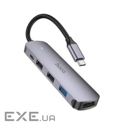 USB-хаб HOCO HB27 Type-C multi-function converter(HDTV+USB3.0+USB2.0*2+PD) Metal Gra (6931474769329)