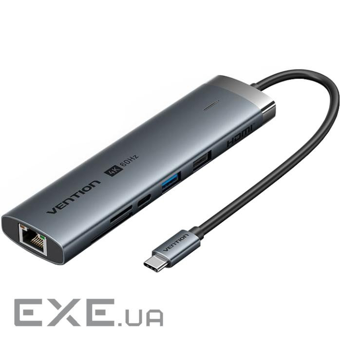 Док-станція USB3.2 Type-C --> HDMI/USB3.0/USB2.0/RJ45/SD/TF/PD 100W Hub 8-in-1 Vention (TGUHB)