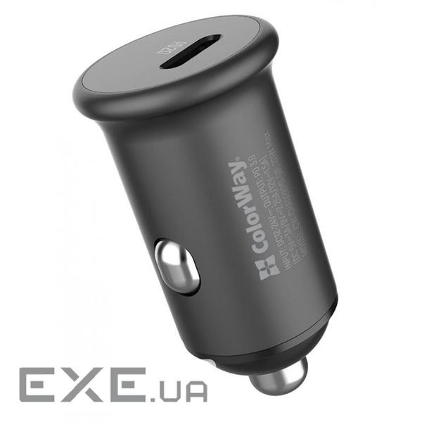 Зарядний пристрій ColorWay 1USB Car ( PD USB Type-C (20W) Gray (CW-CHA028PD-GR)