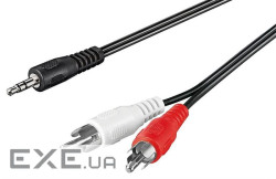 Кабель аудіо-адаптер Jack 3.5mm 3pin-RCAx2 M/M 20.0m,плаский AWG29 Nickel,чорний (75.05.0779-1) (75.05.0779-1)