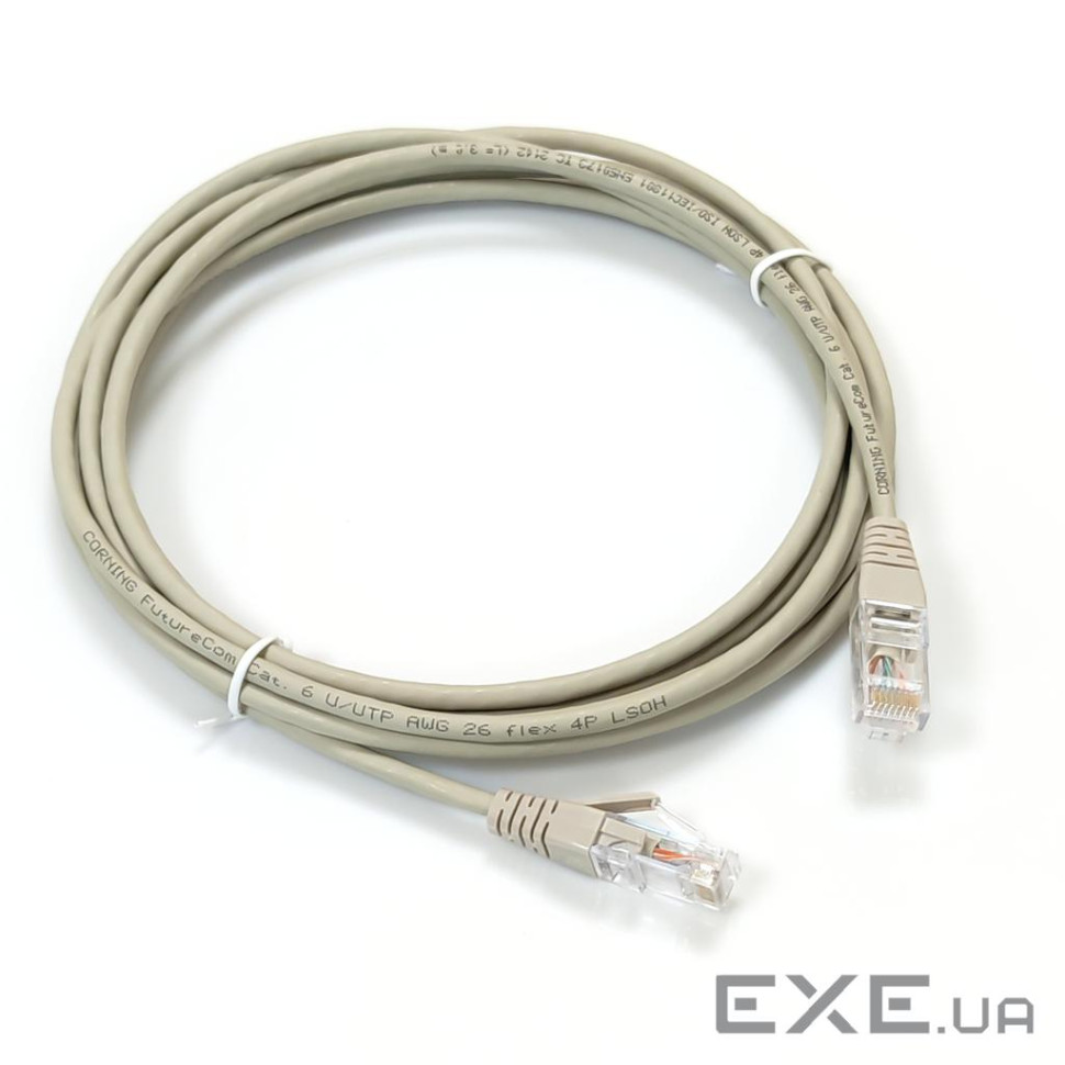 Патч-корд кат. 6, 26AWG Slim, D4мм, RJ45-RJ45, сірий, 1 м, U/UTP, LSZH, Corni (CCAVGE-D1002-A010-C0) , U/UTP, LSZH, Corn