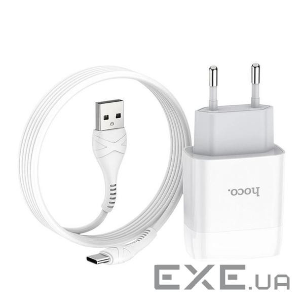 Набір СЗУ 110-240V HOCO C73A+ кабель Type-C, 2xUSB, 2.4A, кабель 1м, White, Blister (C73A / TW) , White, Blister (C73A /