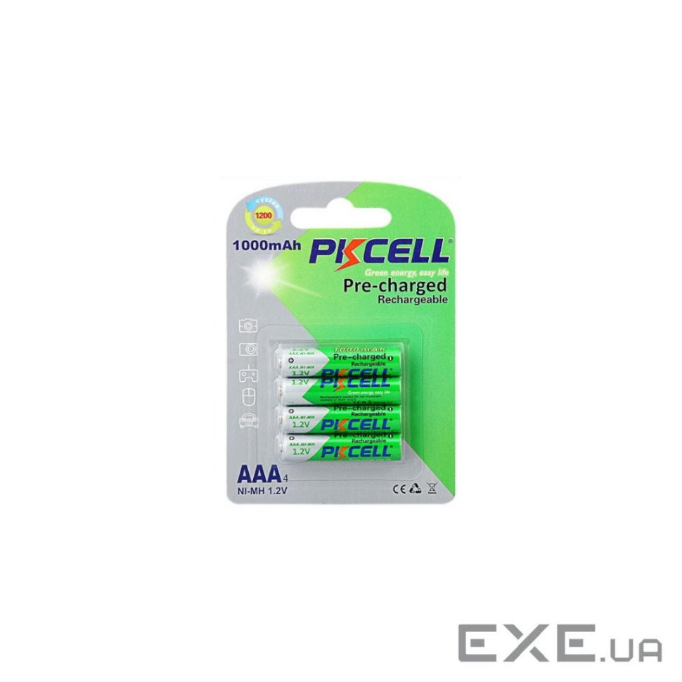 Акумулятор PkCell AAA R03 1000mAh 1.2V NiMH Already Charged, 4шт/бл (PC/AAA1000-4BA)