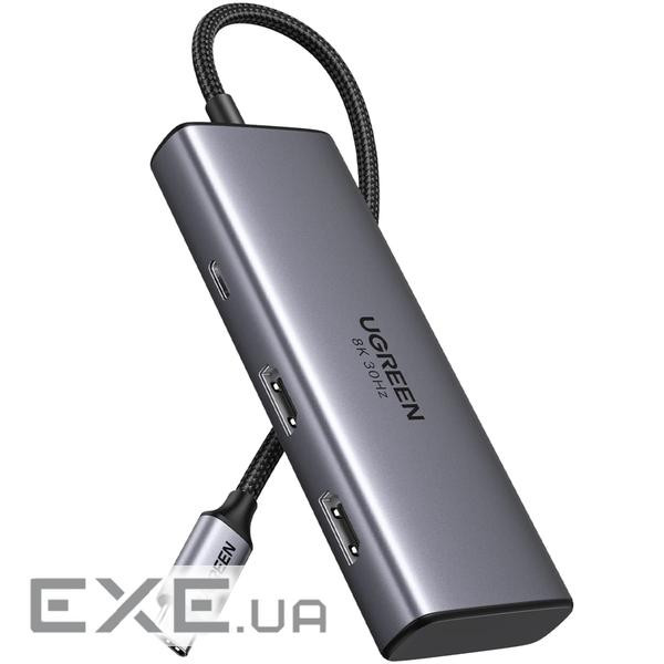 Концентратор Ugreen USB3.1 Type-C to HDMIx2 4K60Hz (8k30Hz)/USB3.0x2/Type-C/PD 100W CM498 (15852)