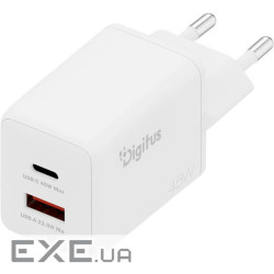 Зарядний пристрій Digitus 1xUSB-C + 1xUSB PD45W GaN white (DA-10302)