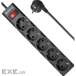 Power filtr 5,0м Defender ES largo, 5 розеток, чорний (994990)