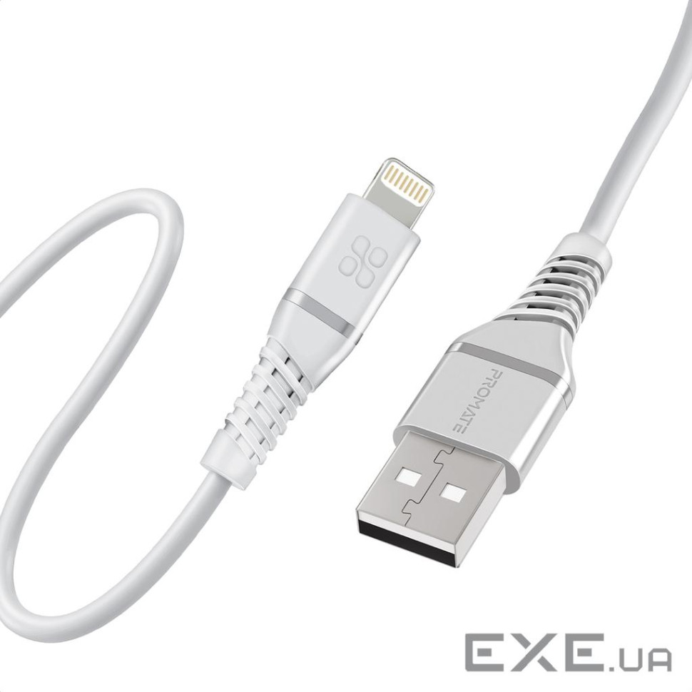 Кабель Promate USB - Lightning (M/M), 2.4 A, 1.2 м, PowerLine-Ai120 White (powerline-ai120.white)