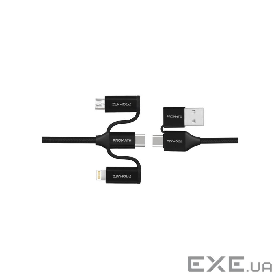 Дата кабель USB 2.0 AM to Lightning + Micro 5P + USB-C pentapower.black Promate