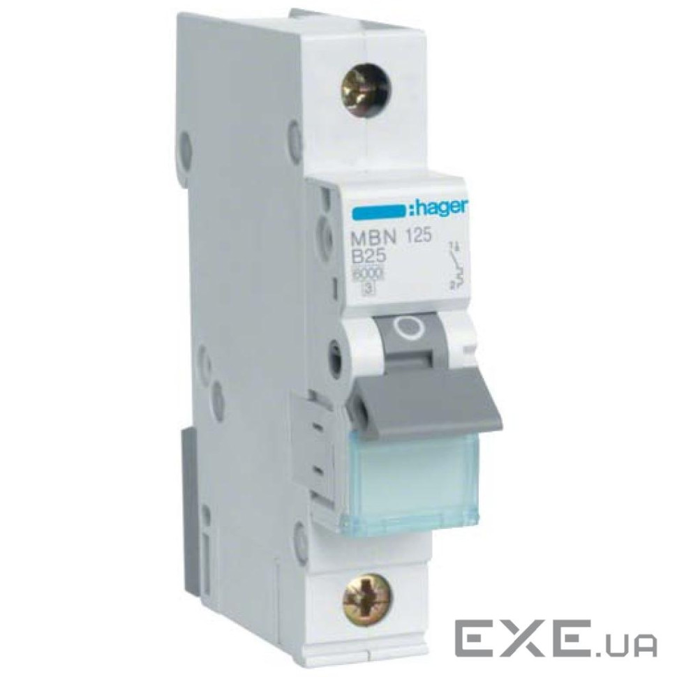 Автоматичний вимикач Hager 1-п. B 25A (6kA) 1M (A) (MBN125)