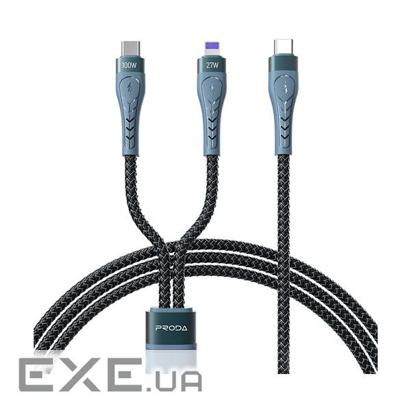 Дата кабель USB-C to USB-C + Lightning 1.3m Azeada 27W/100W black Proda (PD-B73th-BK)