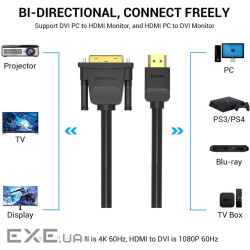 Кабель Vention DVI - HDMI V 1.4 (M/M), 2 м , Black (ABFBH)