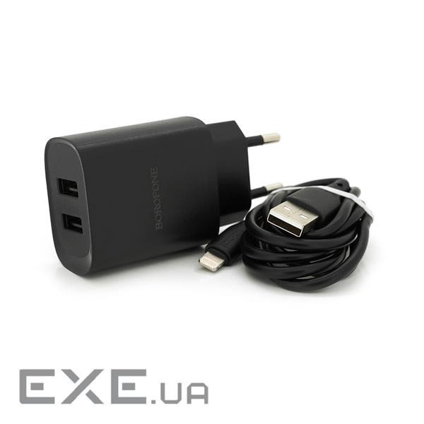 Набір BOROFONE BN2 СЗУ 2xUSB+ кабель Lighting, 2.1A, 1м, Black, Box (BN2LB) , Black, Box (BN2LB)
