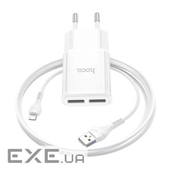 Набір СЗУ 110-240V HOCO C88A+ кабель Lighting, 2xUSB, 2.4A, кабель 1м, White, Box (C88A / LW) , White, Box (C88A / LW)