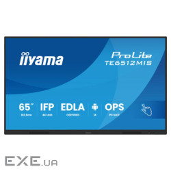 65" 16:9 інтерактивний IPS UHD РК дісплей, 24/7, 400 кд/м2, ОС Андроід 14, EDLA, Pu (TE6512MIS-B4AG