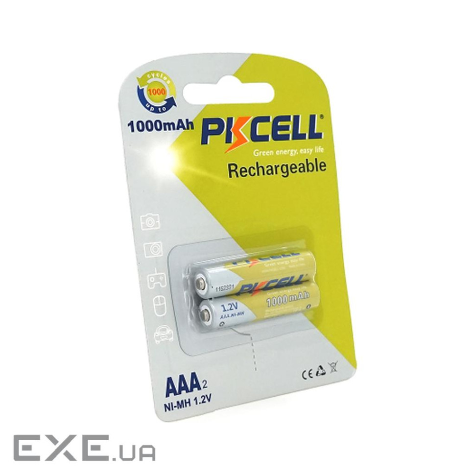 Акумулятор PkCell AAA R03 1000mAh 1.2V NiMH Rechargeable Battery, 2шт/бл (PC/AAA1000-2BR)