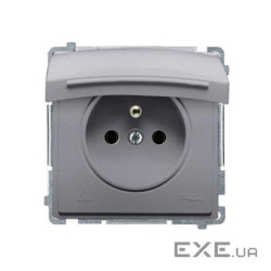 Розетка электрическая Basic с заземлением French с крышкой IP44, сталь inox (BMGZ1B.01/21)