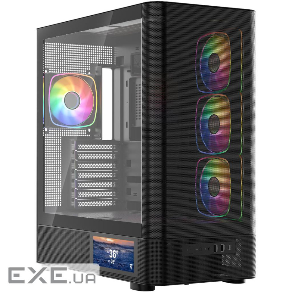 Корпус Modecom VOLCANO AQ400 ARGB MIDI SIDE LCD 6,2”, 4x120mm fans BLACK без БЖ A (MC-A-AQ400-4FA-B)