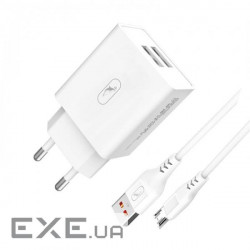 Зарядний пристрій SkyDolphin SC30V (2USB, 2.1A) White (MZP-000114) + кабель Type-C