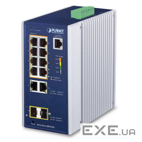 Керований комутатор L2, 8х10/100/1000BaseT PoE, 2 порти 10/100/1000BaseT та 2xSFP, (IGS-4215-8P2T2S)
