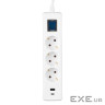 Подовжувач-фільтр мережевий 2E 3xТип F, 3x1.5мм кв, 16A, 1xUSB-A, 1xUSB-C, з захис (2E-SP315M3USBWH)