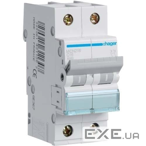 Автоматичний вимикач Hager 2-п. C 16A (6kA) 2M (A) (MCN216)