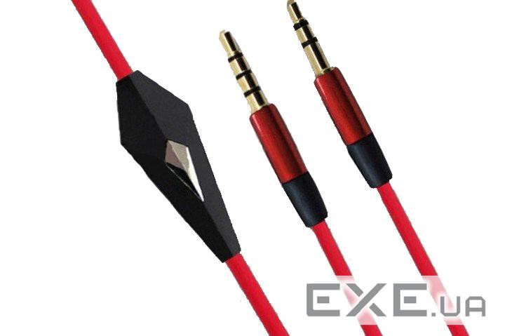 Кабель AUX Audio TRRS - TRS 3.5 мм Male/Male з мікрофоном 1.2м червоний (B00666) (B00666)
