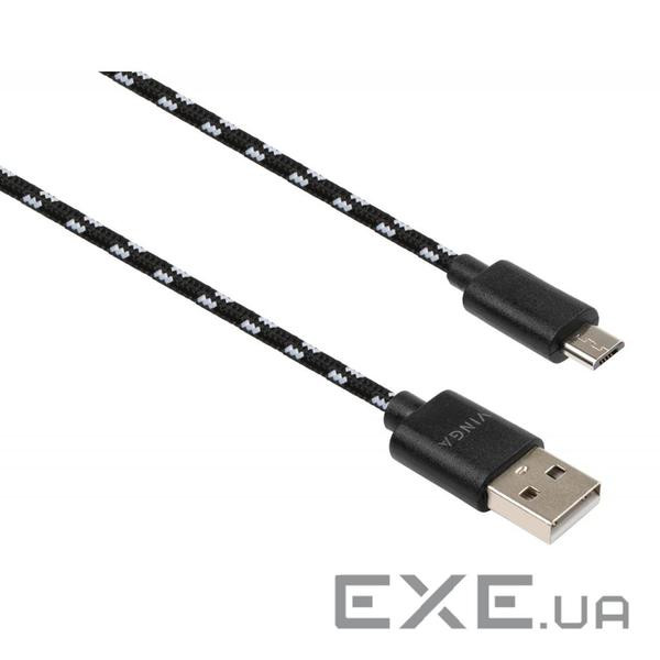 Дата кабель USB 2.0 AM to Micro 5P 2color nylon 1m black Vinga (VCPDCMBN31BK)