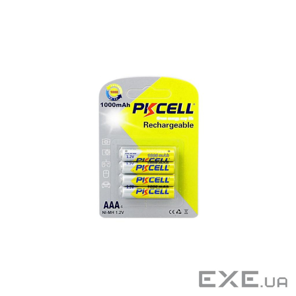 Акумулятор PkCell AAA R03 1000mAh 1.2V NiMH Rechargeable Battery, 4шт/бл (PC/AAA1000-4BR)