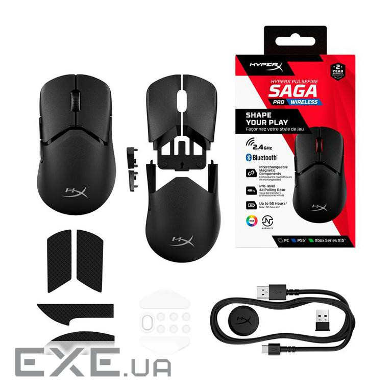 Миша HyperX Pulsefire SAGA PRO, RGB, USB-A/WL/BT, чорний (A2PB2AA)