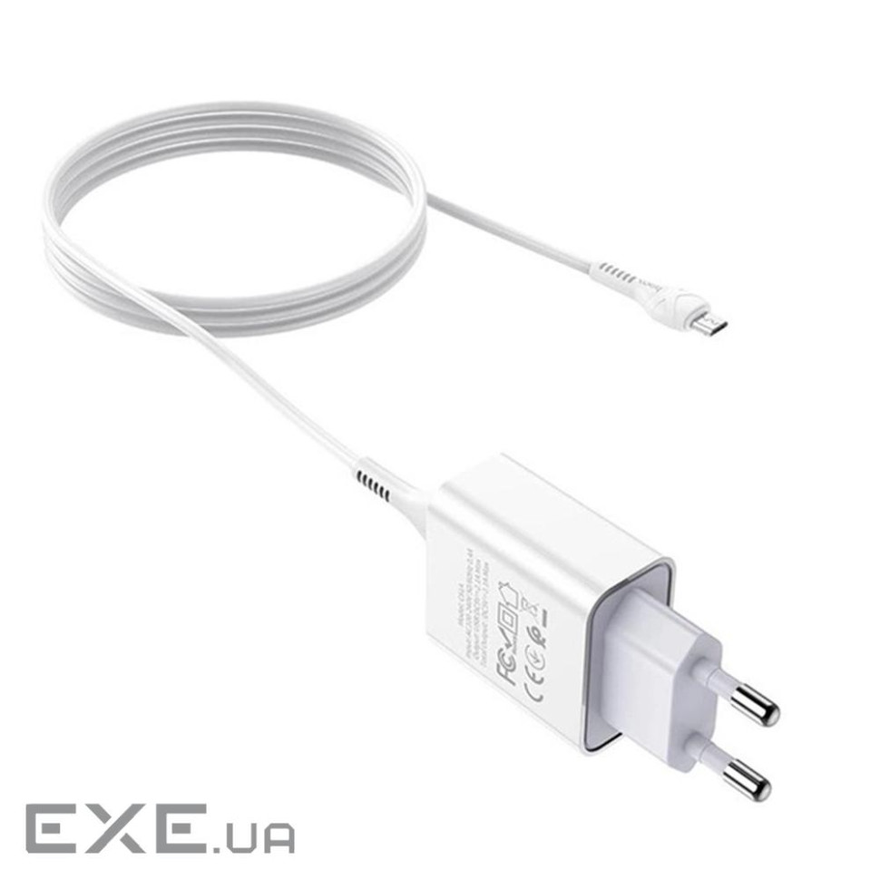 Набір СЗУ 110-240V HOCO C81A 1xUSB+ кабель Micro, 2.1A, кабель 1м, White, Blister (HOCO C81A / MW)