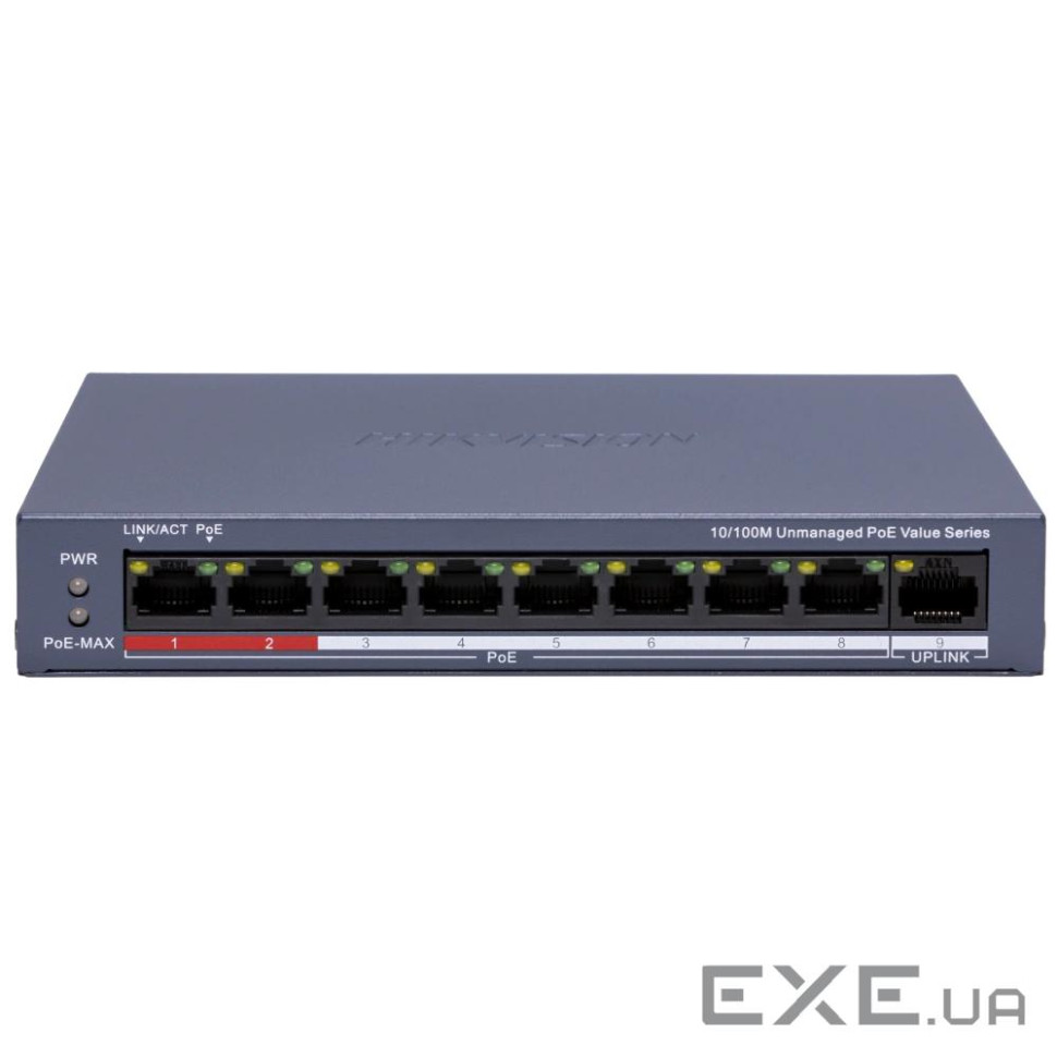 Коммутатор 8 портов неуправляемый Hikvision DS-3E0109P-E/M(C) POE