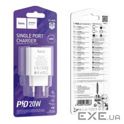 Сетевое зарядное устройство Hoco C143A (1USB-C, 3А) 20W White (6942007652063)