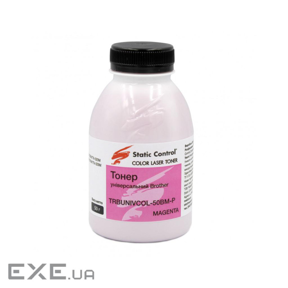 Тонер Brother 50г magenta, фасовка Static Control (TRBUNIVCOL-50BM-P)