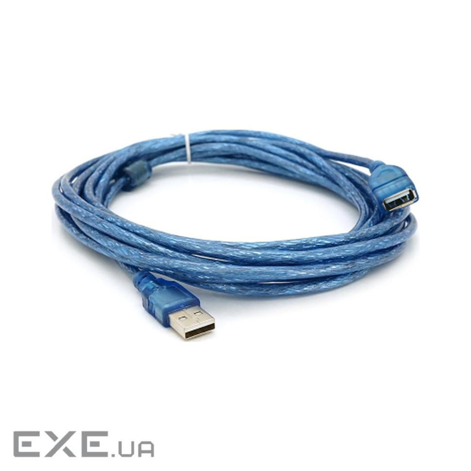Дата кабель USB 2.0 AM/AF 5.0m ferrite transparent blue Voltronic (YT-AM/AF-5.0TBL)