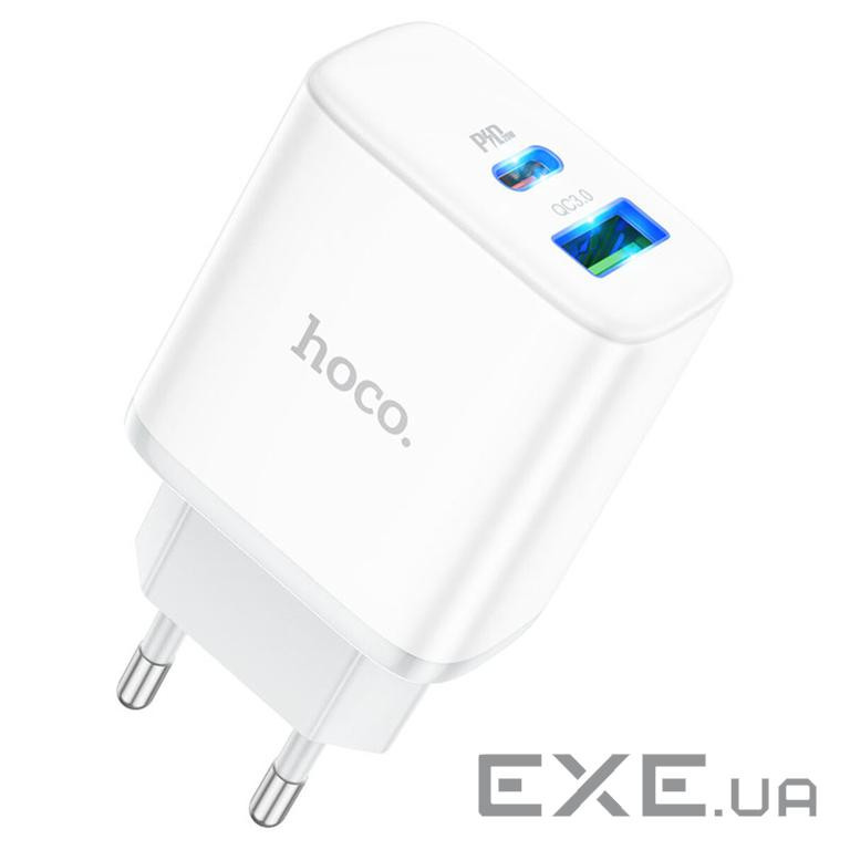 Мережевий зарядний пристрій HOCO C105A Stage dual port PD20W+QC3.0 charger White (6931474782946)
