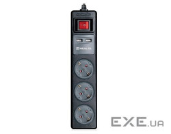 Мережевий подовжувач REAL-EL RS-3 USB CHARGE 1.8m, black (EL122500001)