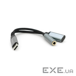 Перехідник VEGGIEG TC-208 Type-C(M) => Jack 3.5mm(F)+Type-C(F), 5см, Red, Пакет