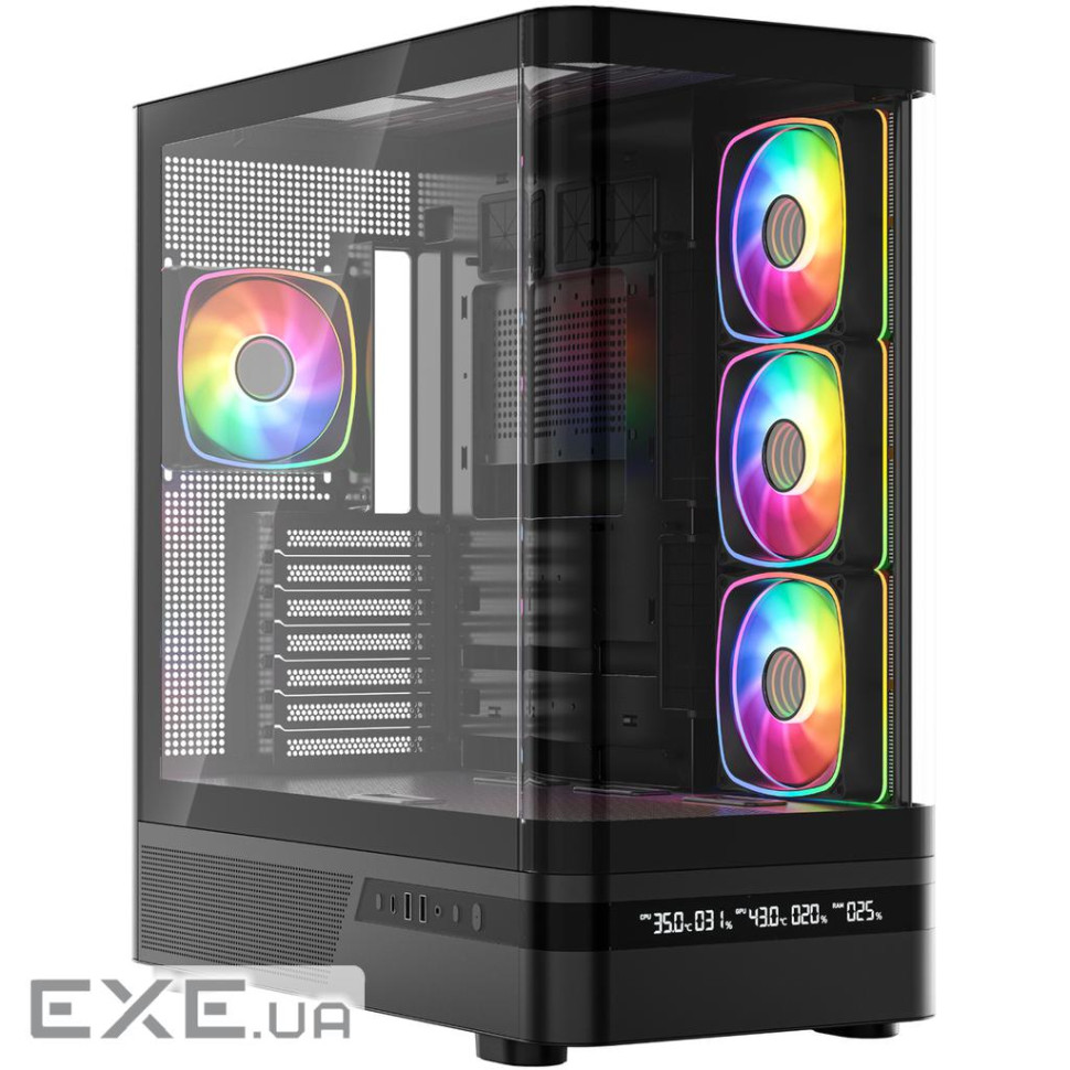 Корпус Modecom VOLCANO AQ200 ARGB MIDI FRONT LCD, 4x120mm fans BLACK без БЖ ATX (MC-A-AQ200-4FA-B)