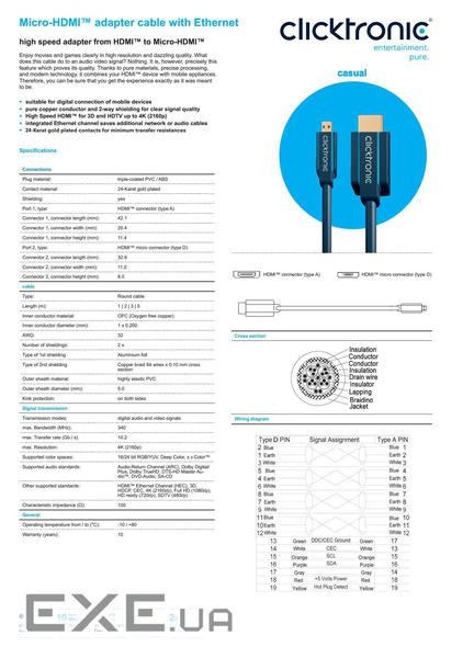 Кабель монітора-сигнальний HDMI-micro M/M 2.0m,HS+HEC D=6.0mm Casual 3D 64xWire,синій (75.07.0328-1 (75.07.0328-1