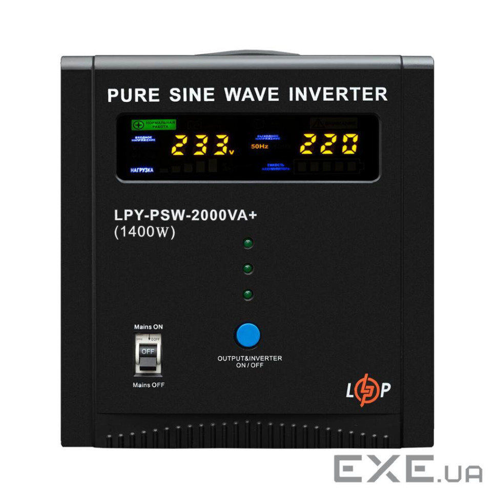 ДБЖ LogicPower LPY-PSW-2000VA+ (1400Вт) 10A/20A з правильною синусоїдою 24V (22873)