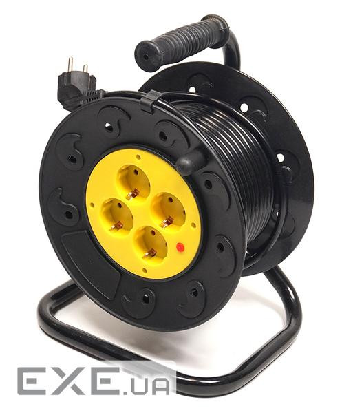 Мережевий подовжувач PowerPlant на котушці 15 м, 4 розетки (JY-2002/15) (PPRA10M150S4)