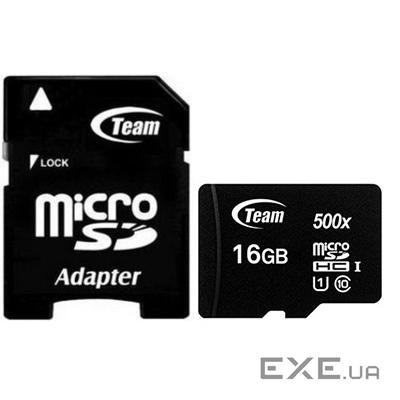 Карта пам'яті TEAM microSDHC 16GB UHS-I Class 10 + SD-adapter (TUSDH16GCL10U03)