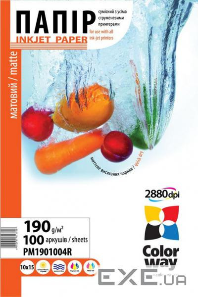 Фотопапір ColorWay 10x15 190г matte, 100с (PM1901004R)