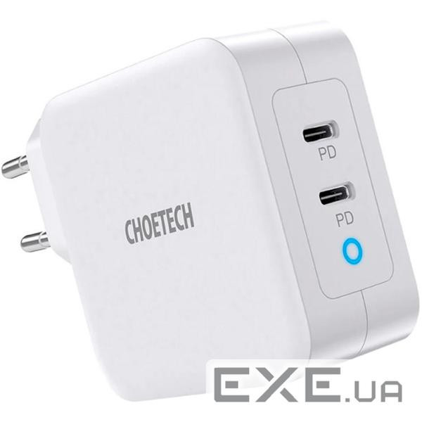 Зарядний пристрій CHOETECH PD6008 100W 2xUSB-C PD3.0, QC3.0 GaN Wall Charger White